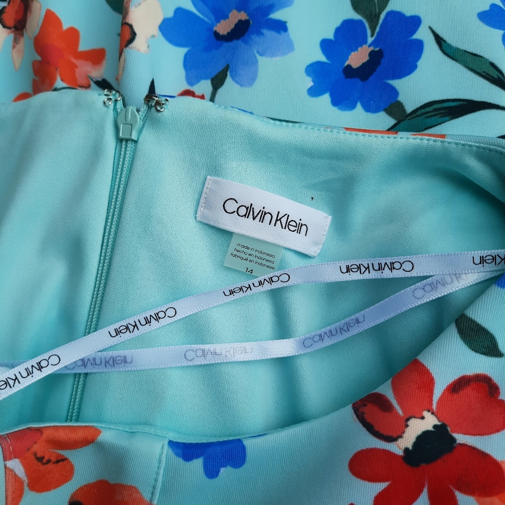 Calvin Klein Floral Print Scuba Stretch Knit Dress Spring Summer Plus 14 NEW - Picture 8 of 10